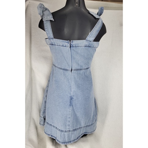 Vintage 90s Patchwork Denim Mini Dress Size Small Halter Blue Jean Y2k Coquette - Picture 6 of 9